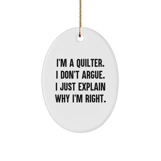 A Quilter's Delight, Oval Ornament for Quilters, Gifts from Friends for Christmas - Image 1