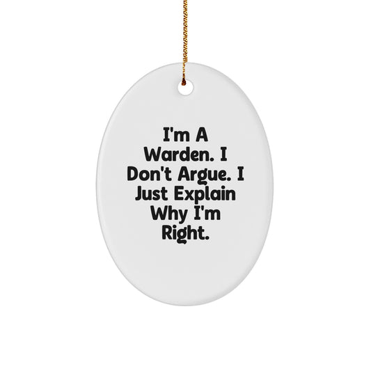 Warden Oval Ornament, Funny Quote Gifts for Men, Women, Friends, Coworkers, Family - Christmas Unique Oval-Shaped Decor - Image 1