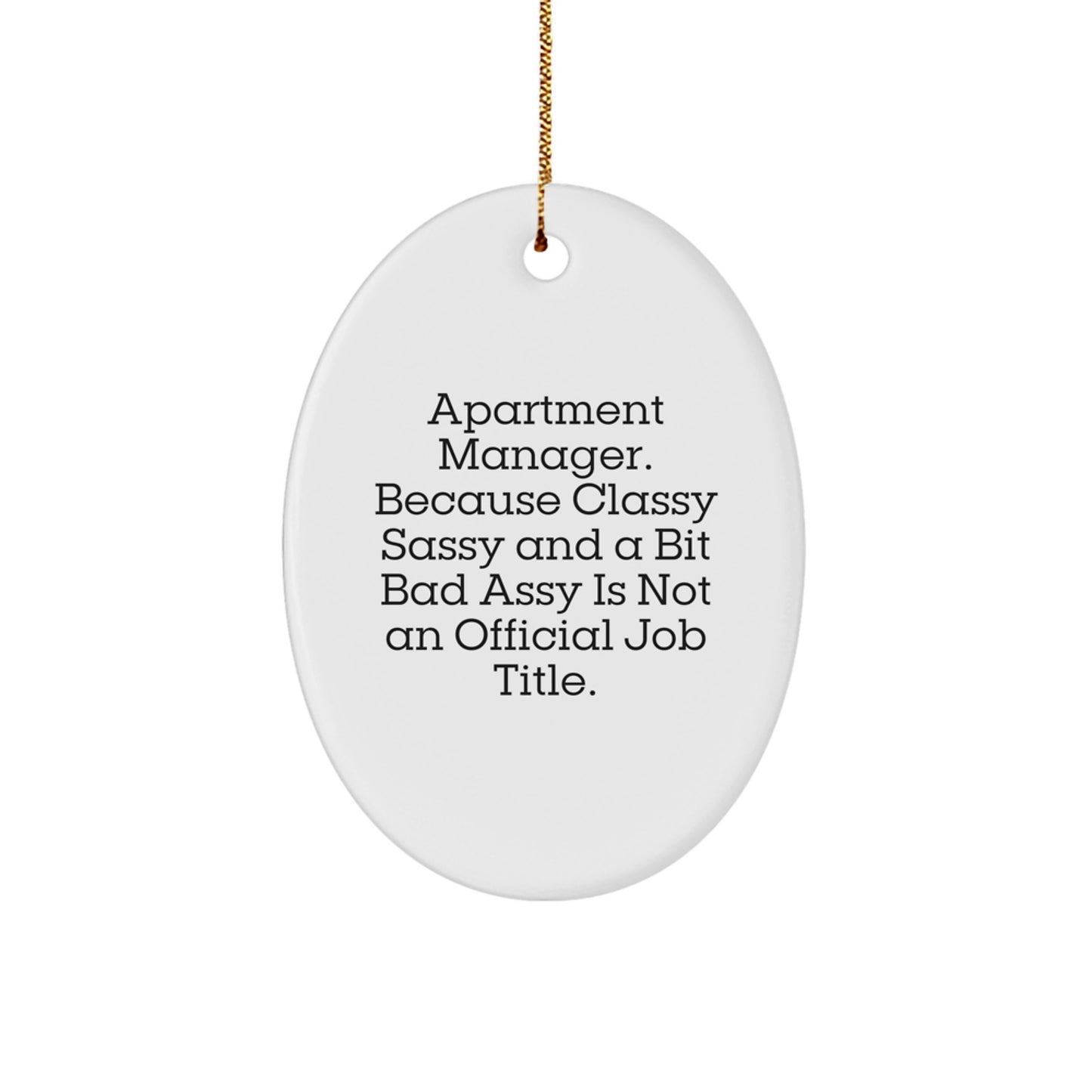 Funny Apartment Manager Gifts Oval Ornament for Christmas, Gifts from Friends to Family - 'Apartment Manager. Because Classy Sassy And A Bit Fearlessy Is Not An Official Job Title.' - Image 1