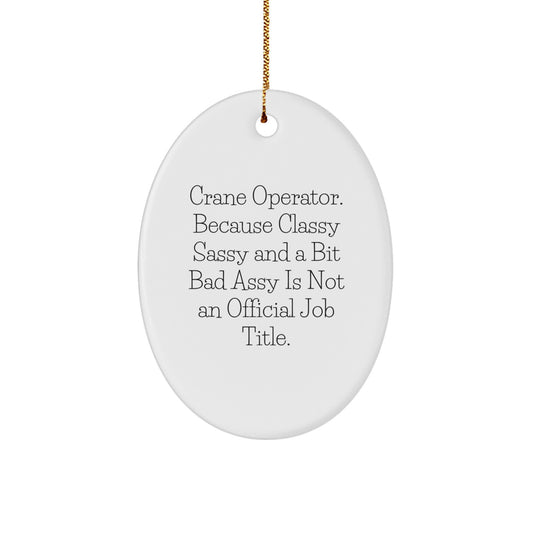 Crane Operator Gifts from Friends - Oval Ornament with Funny Quote 'Crane Operator. Because Classy Sassy And A Bit Fearlessy Is Not An Official Job Title.' for Christmas - Image 1