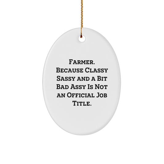 Farmer Gifts for Men - Oval Ornament, Funny Quote - 'Farmer. Because Classy Sassy And A Bit Fearlessy Is Not An Official Job Title.' - Image 1