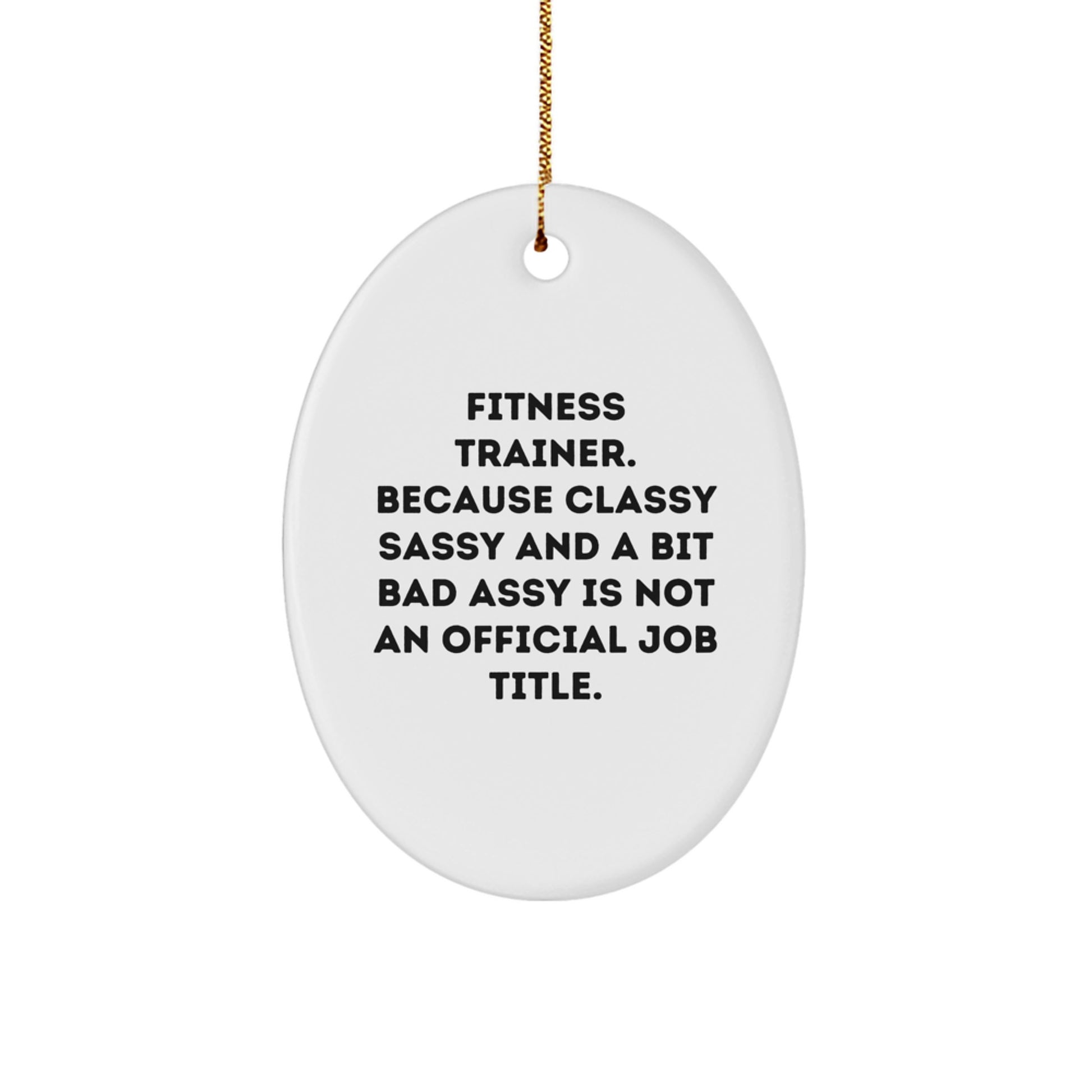 Funny Fitness Trainer Gifts from Men, Gifts for Fitness Trainers on Christmas, Oval Ornament with Quote 'Classy Sassy And A Bit Fearlessy Is Not An Official Job Title' - Image 1