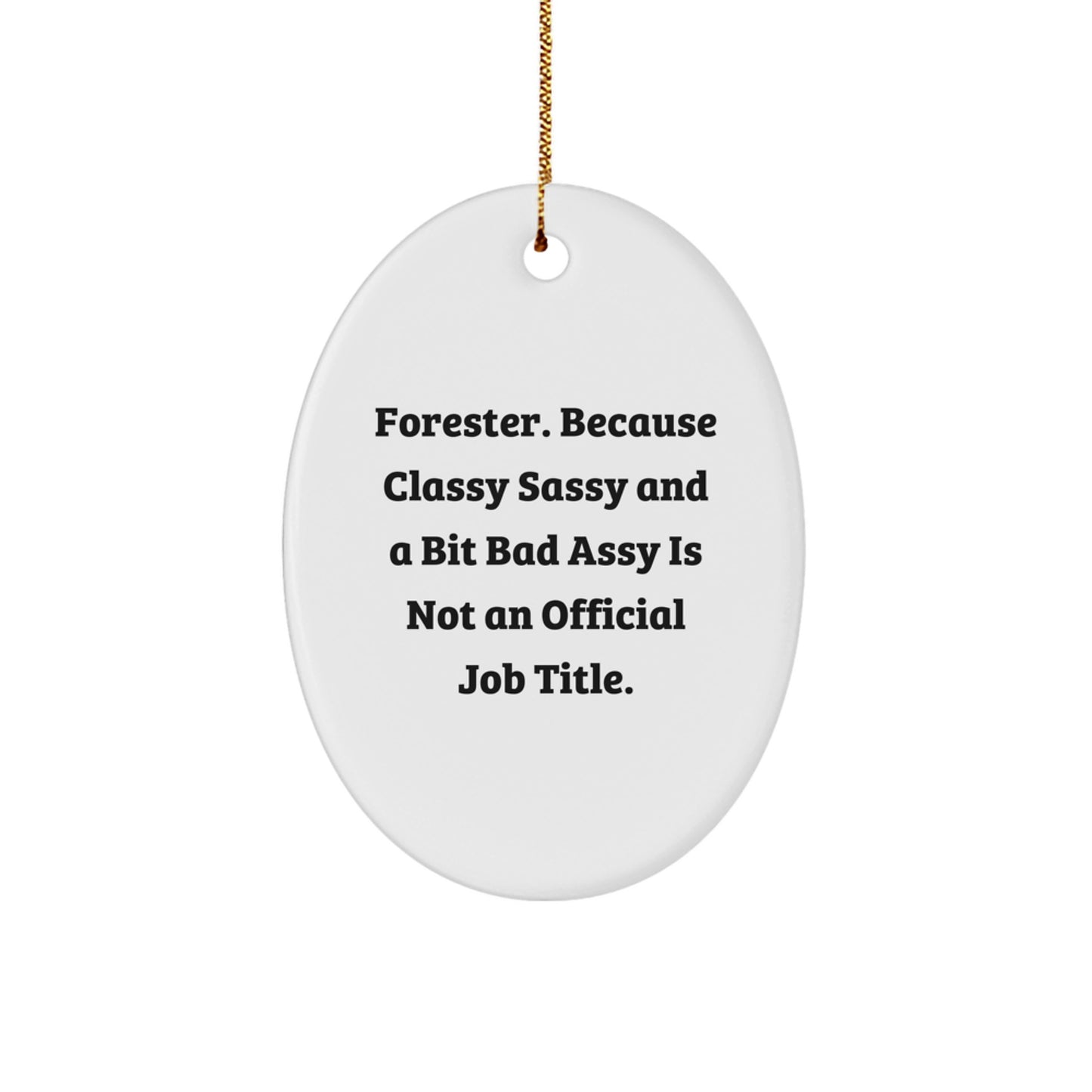 Forester Gifts Funny Oval Ornament, Handcrafted Durable MDF with High-Gloss Finish, Gifts from Friends and Family for Forester, Because Classy Sassy And A Bit Fearlessy Is Not An Official Job Title - Image 1