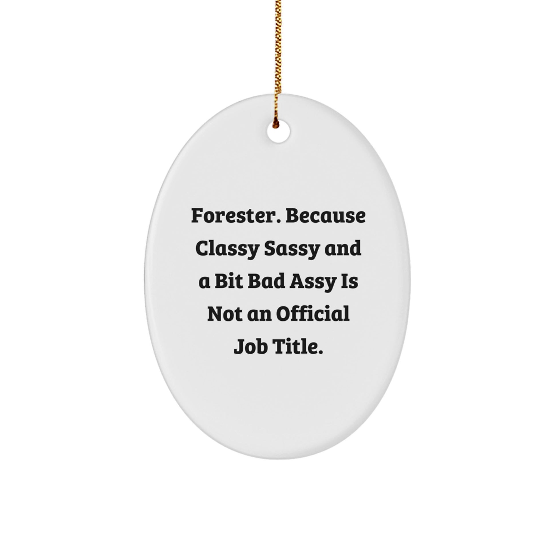 Forester Gifts Funny Oval Ornament, Handcrafted Durable MDF with High-Gloss Finish, Gifts from Friends and Family for Forester, Because Classy Sassy And A Bit Fearlessy Is Not An Official Job Title - Image 1