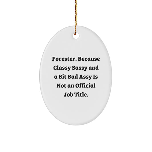 Forester Gifts Funny Oval Ornament, Handcrafted Durable MDF with High-Gloss Finish, Gifts from Friends and Family for Forester, Because Classy Sassy And A Bit Fearlessy Is Not An Official Job Title - Image 1