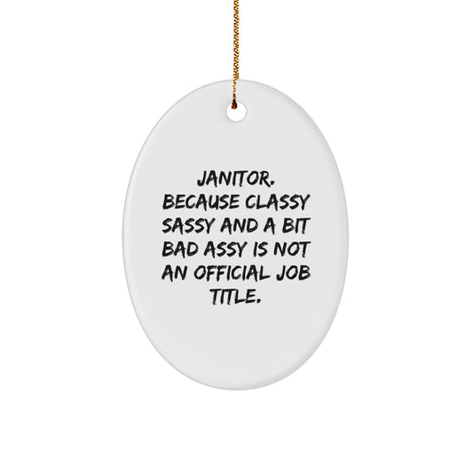 Funny Janitor Gifts, Oval Ornament, Janitor Classy Sassy And A Bit Fearlessy Is Not An Official Job Title, Gifts from Friends, Gifts for Janitor at Christmas - Image 1