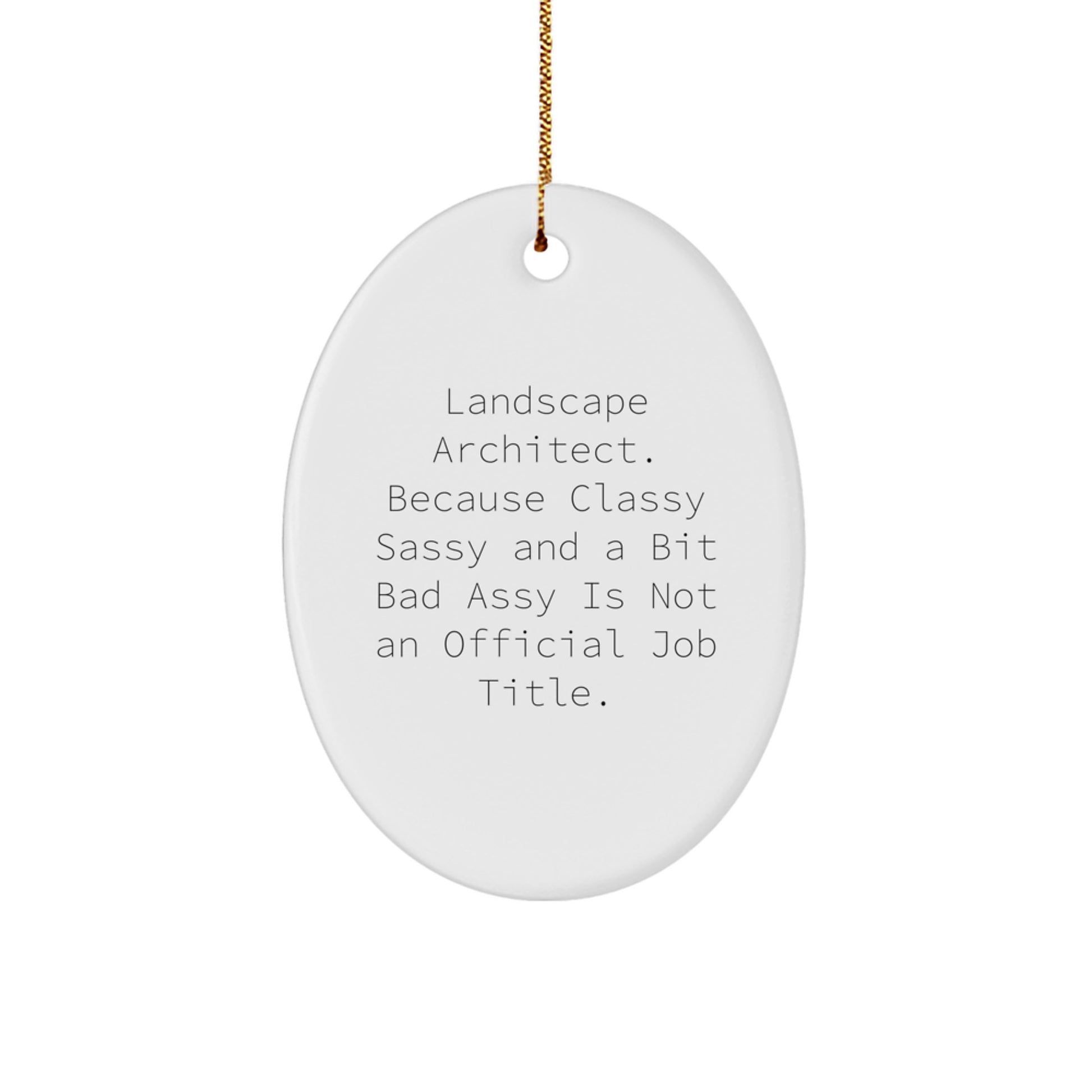 Funny Landscape Architect Gifts from Friends for Christmas Oval Ornament, 'Landscape Architect. Because Classy Sassy And A Bit Fearlessy Is Not An Official Job Title.' - Image 1