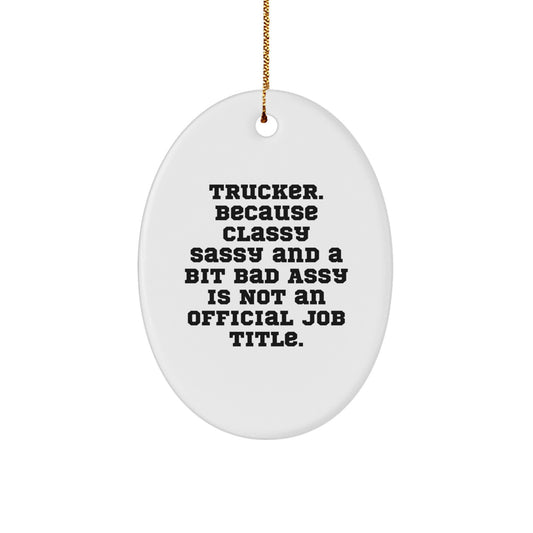 Trucker Humor Gifts from Friends Funny Oval Ornament, Unique Christmas Unique Gifts for Trucker Lovers, Decorative MDF with Sublimation, Funny Christmas Ornaments for Home or Office - Image 1