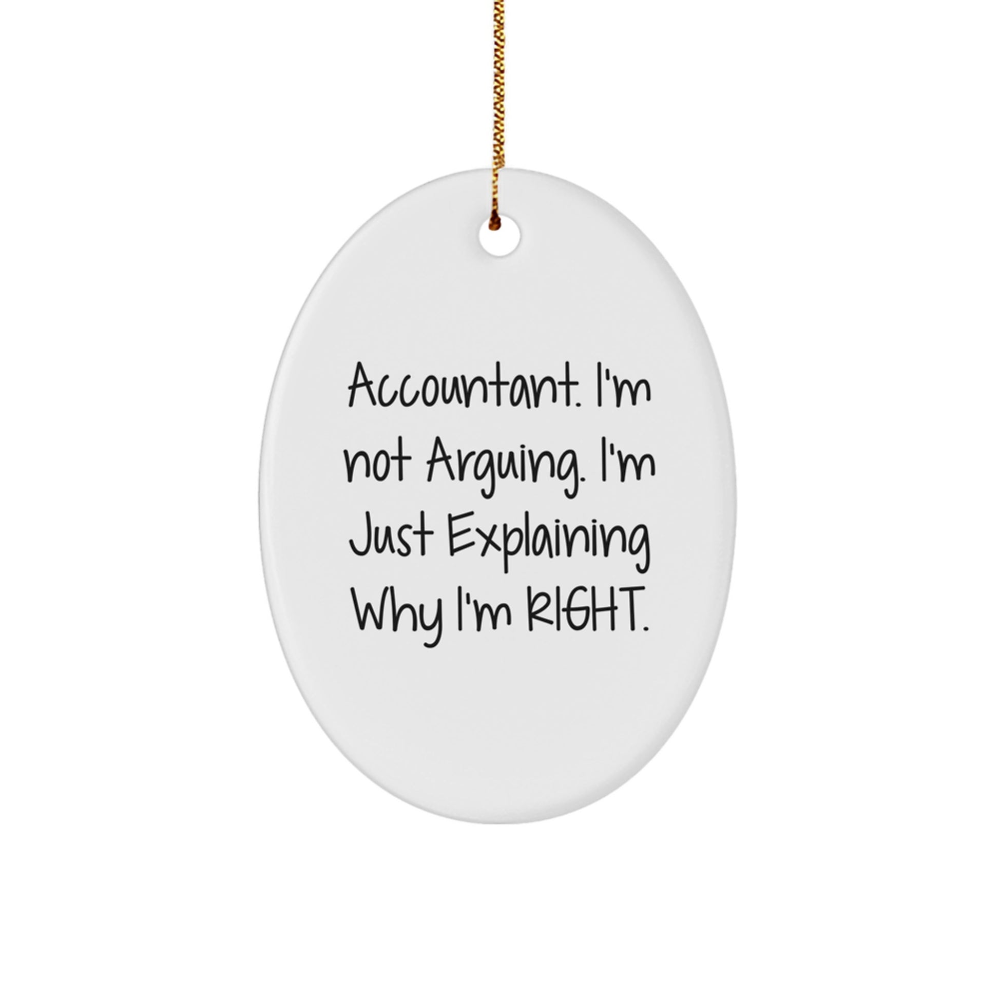 Funny Accountant Gifts from Friends and Family - Oval Ornament with Christmas Unique Ideas for Men and Women 'I'm Not Arguing, I'm Just Explaining Why I'm Right' Decoration - Image 1