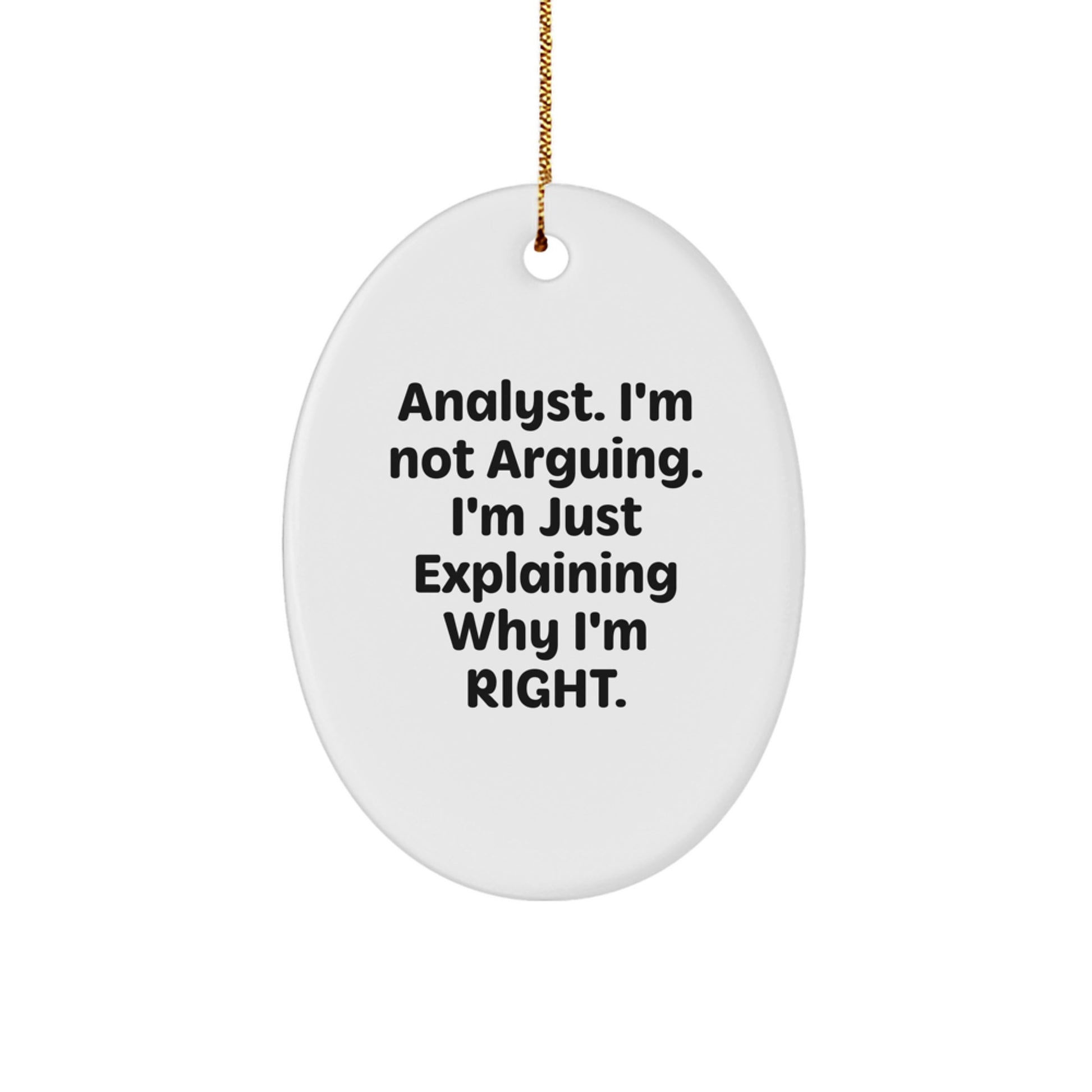 Funny Analyst Oval Ornament Gifts from Men to Friends, Christmas Unique Gifts for Analyst, Oval Shaped Decorations with 'I'm Not Arguing. I'm Just Explaining Why I'm Right.' Quote - Image 1