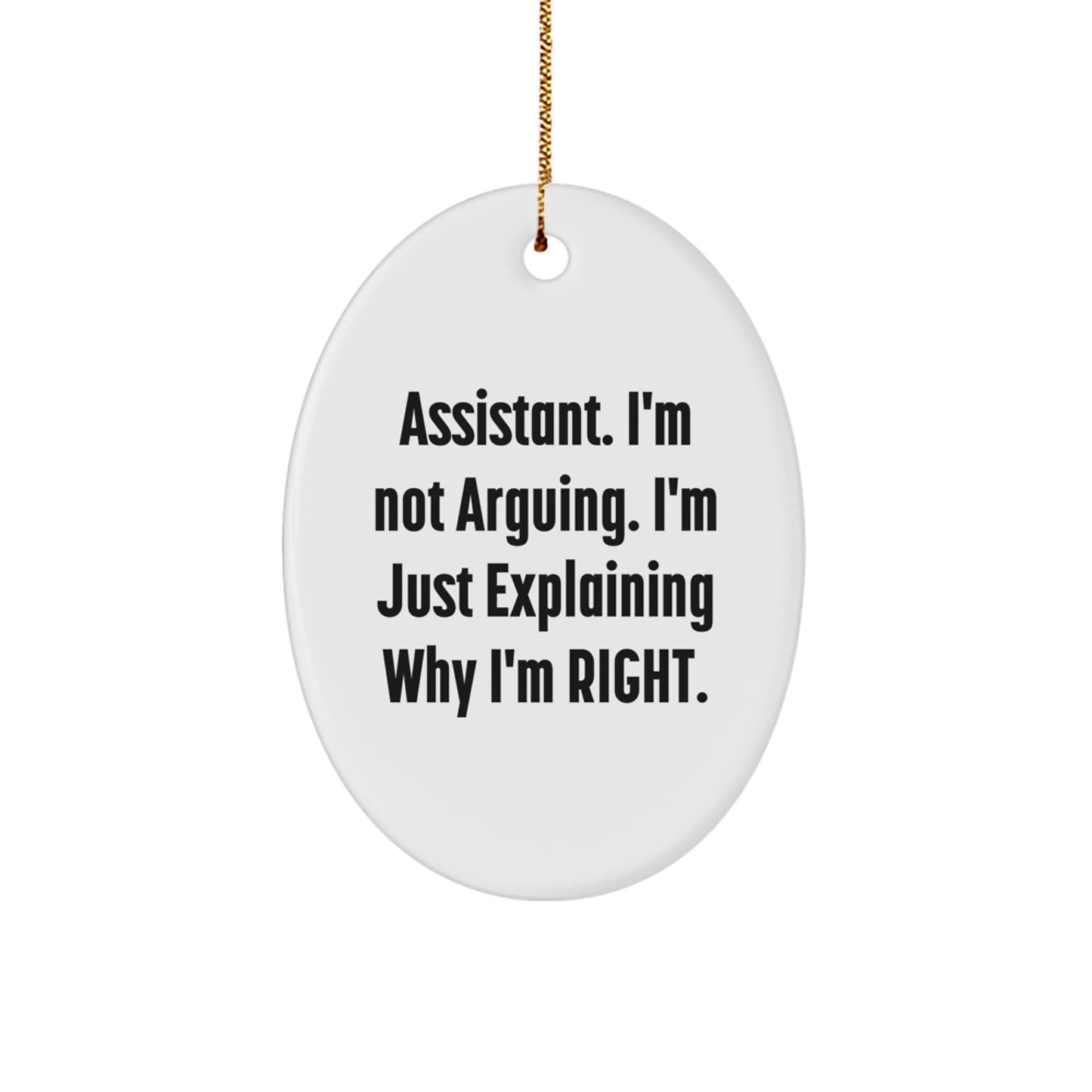 Funny Assistant Gifts for Office Coworkers, Oval Ornament, Christmas Unique Gifts from Friends, Assistant Saying 'I'm Not Arguing, I'm Just Explaining Why I'm Right',
 - Image 1