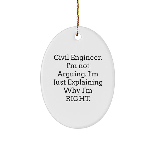 Civil Engineer Gifts from Friends and Family, Oval Ornament, Funny Quote, Christmas Unique Presents for Men, Women, Coworkers - Image 1