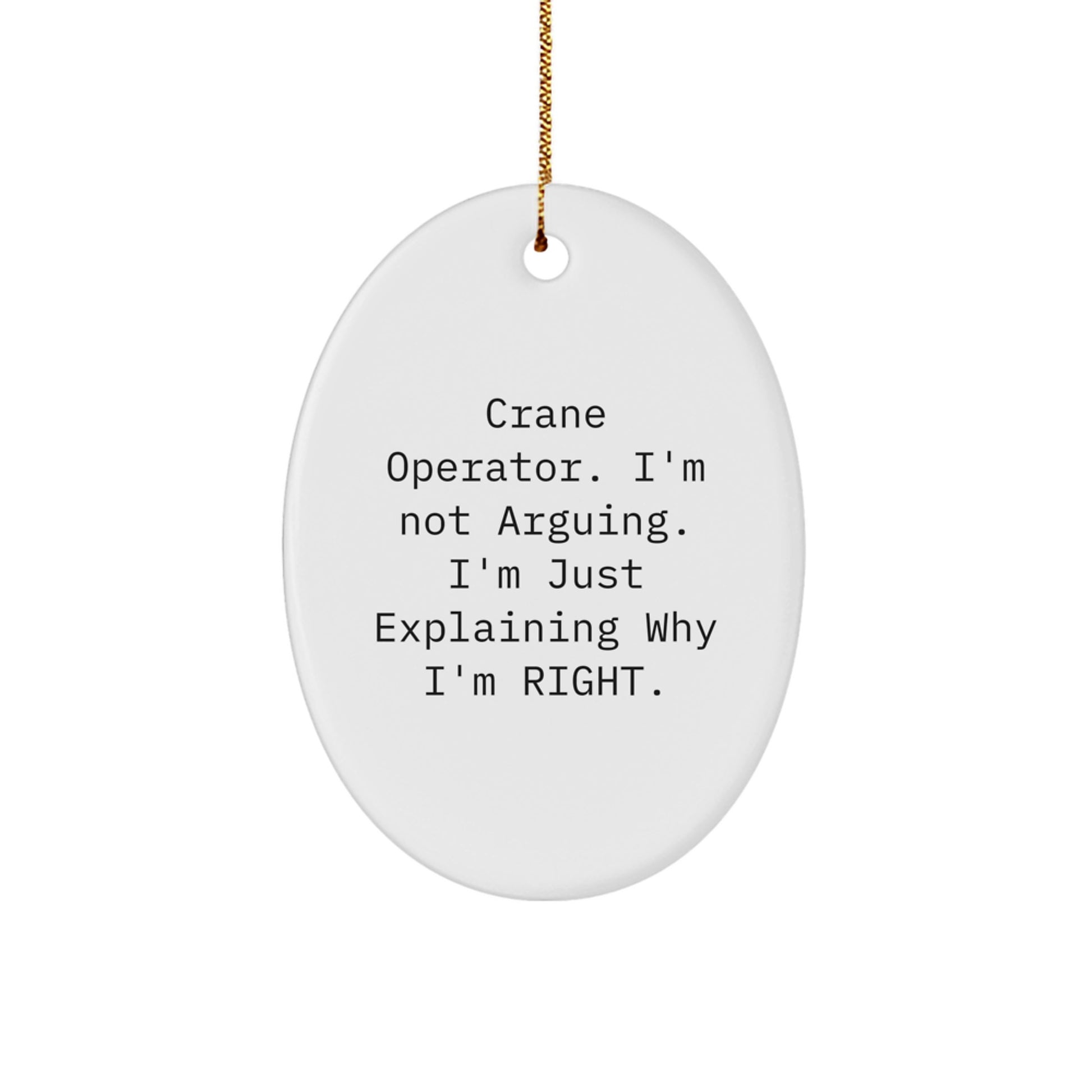 Funny Crane Operator Gifts for Men, Oval Ornament with 'I'm Not Arguing. I'm Just Explaining Why I'm Right.' Quote, Unique Christmas Decorations from Friends - Image 1