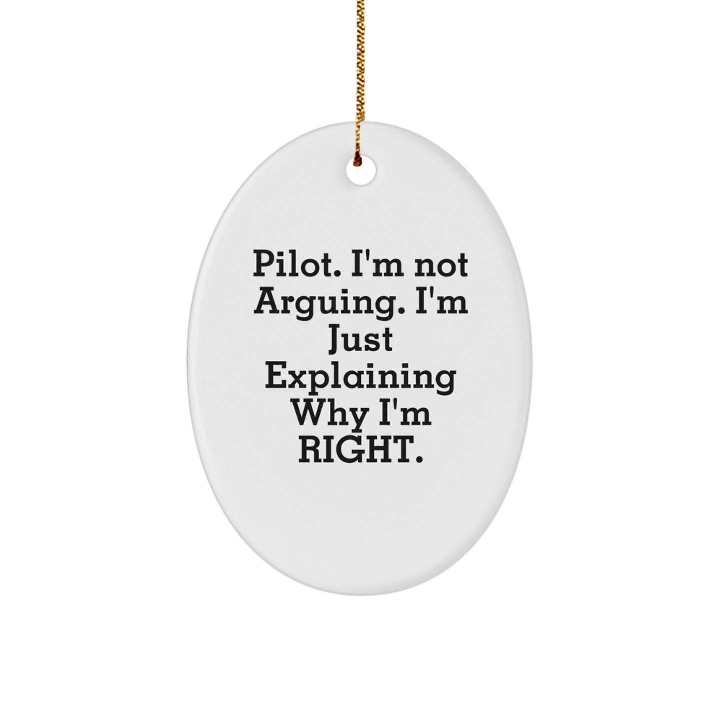 Funny Pilot Gifts for Men - Oval Ornament with 'Pilot I'm Not Arguing I'm Just Explaining Why I'm Right' Quote - Christmas Unique Ornaments for Pilot - Image 1