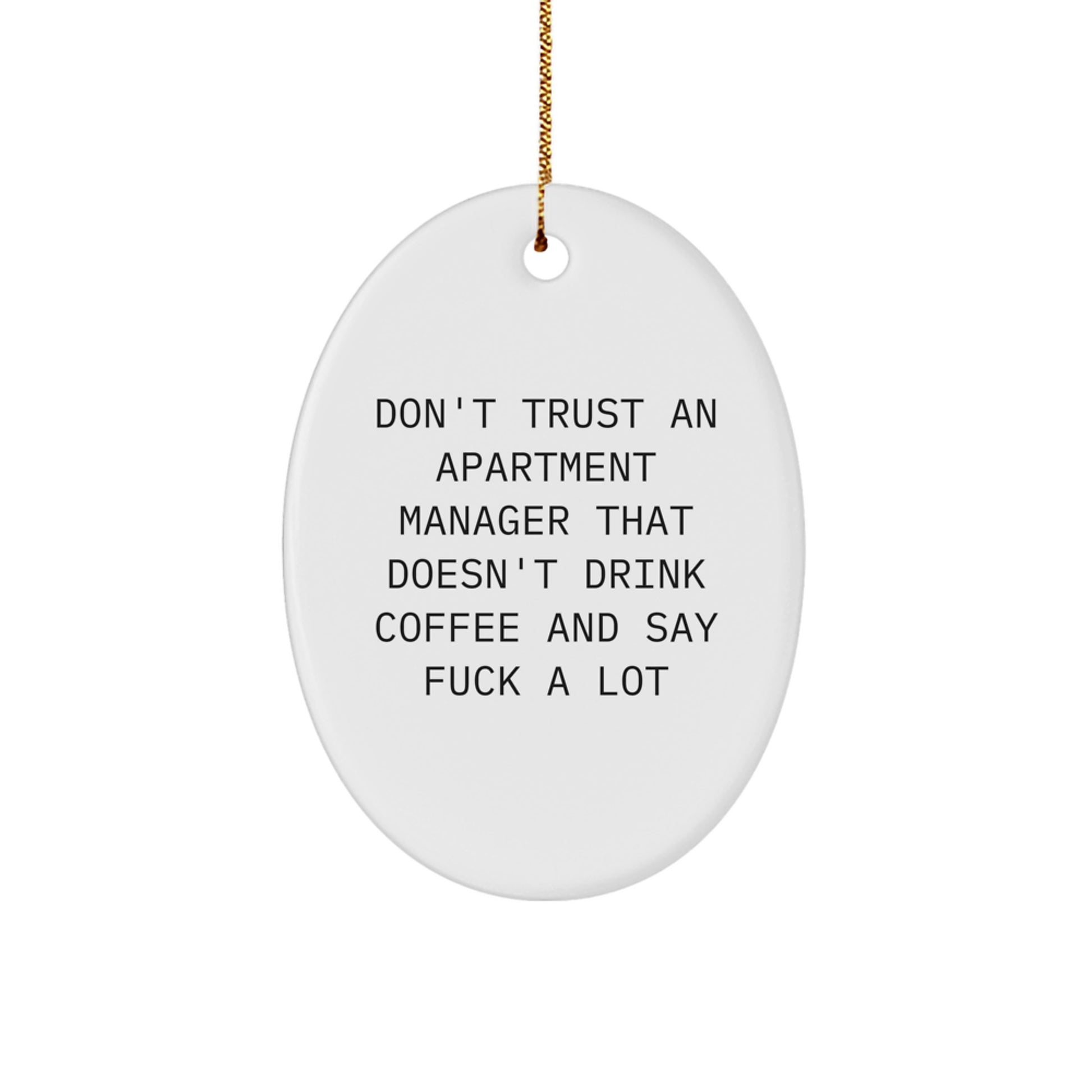 Funny Apartment Manager Oval Ornament Gifts from Men to Coworkers who Drink Coffee and Say F Words, Christmas Unique Gifts for Apartment Managers, Oval Shaped Decorative Items - Image 1
