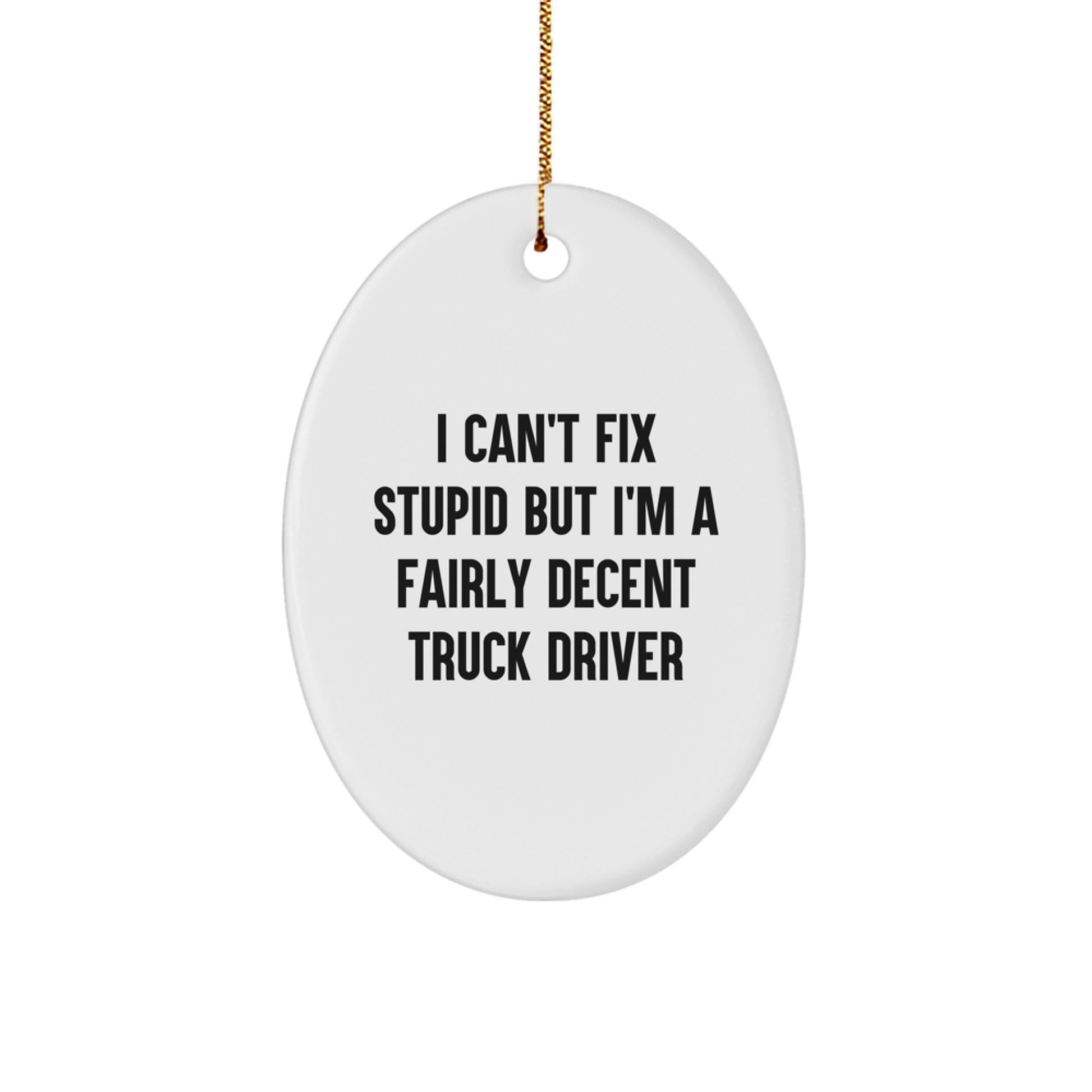 Funny Truck Driver Gifts for Him - Oval Ornament with I Can't Fix Stupid Quote - Christmas Unique Decorations for Men from Friends and Family - Image 1
