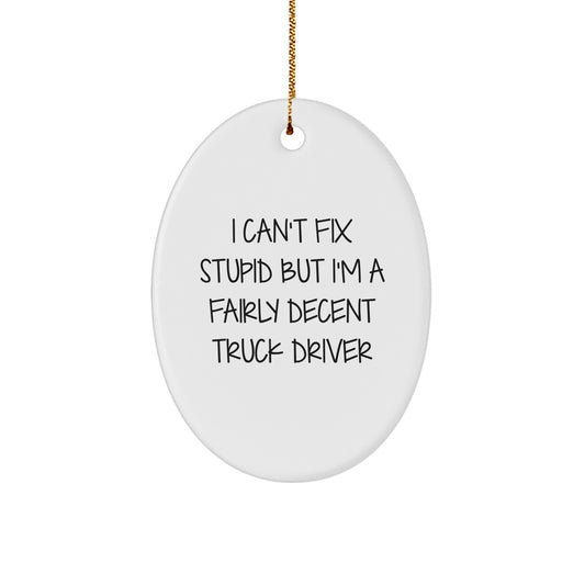Funny Truck Driver Gifts for Men Oval Ornament - I Can't Fix Stupid But I'm A Fairly Decent Truck Driver Christmas Unique Gifts from Friends - Image 1