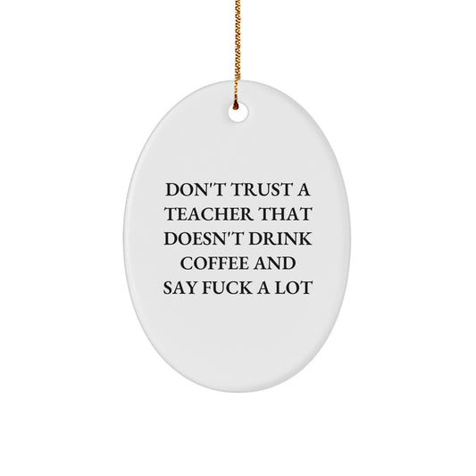 Funny Gifts from Men to Teachers - Oval Christmas Ornament with 'Don't Trust a Teacher' Quote, Unique Teacher Present for Men or Women - Image 1