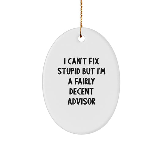 Funny Advisor Oval Ornament Gifts from Men to Friends for Christmas - I Can't Fix Stupid But I'm A Fairly Decent Advisor - Image 1