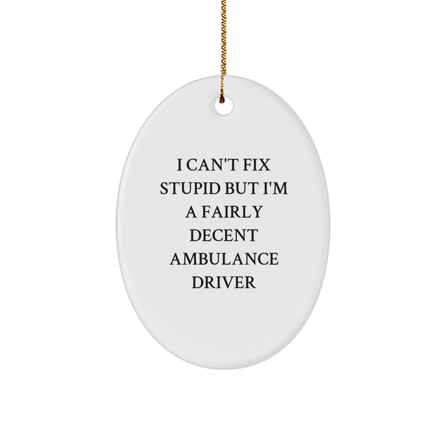 Ambulance Driver Gifts for Men - Funny Oval Ornament, Gifts from Friends, Ambulance Driver Christmas Unique Gifts, Oval Shape, I Can't Fix 'Stupid' - Image 1