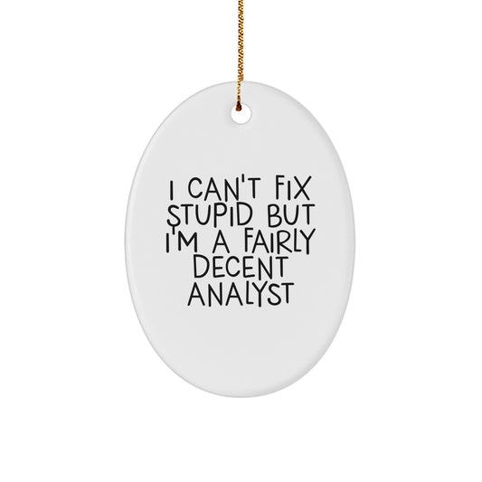 Funny Analyst Gifts for Men - Oval Ornament, I Can't Fix Stupid But I'm A Fairly Decent Analyst, Christmas Unique Gifts from Friends, Coworkers, Family - Image 1