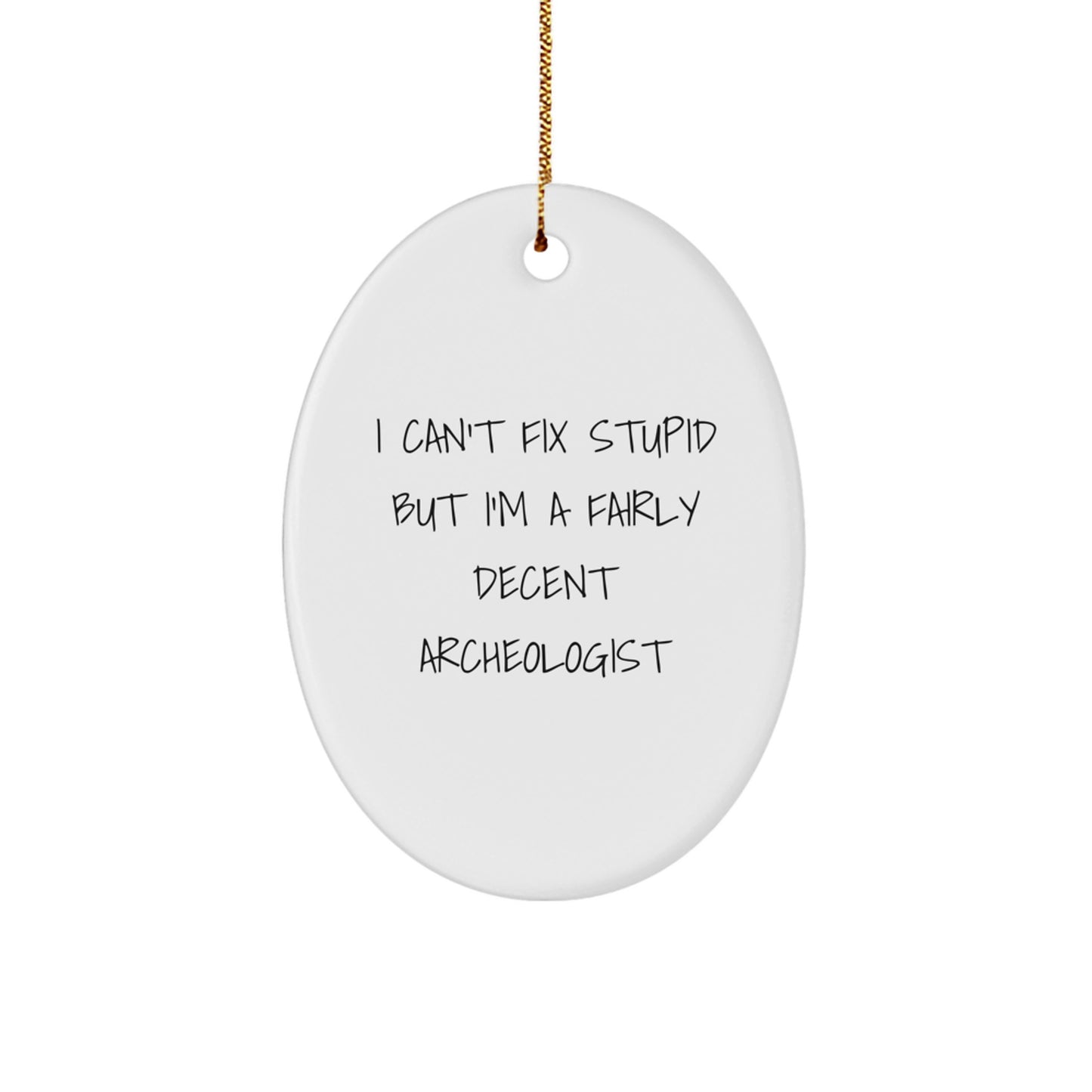 Archeologist Gifts for Men, Women, Friends, Coworkers - Funny Oval Ornament I Can't Fix Stupid But I'm A Fairly Decent Archeologist - Christmas Unique Gifts from Family - Image 1