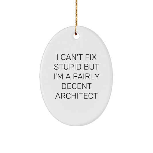 Funny Architect Birthday Unique Gifts for Men - Oval Ornament I Can't Fix Stupid But I'm A Fairly Decent Architect - Unique Gift Ideas for Coworkers - Christmas Unique Gifts from Friends - Image 1