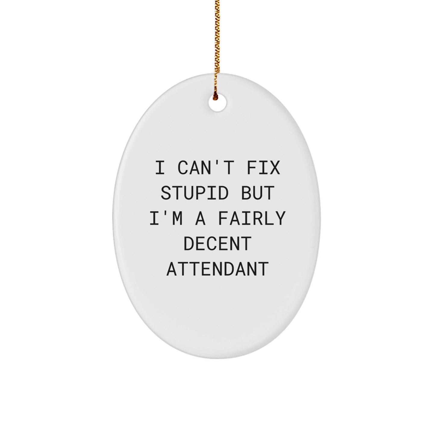 Funny Attendant Gifts, Oval Ornament, 'I Can't Fix Stupid But I'm A Fairly Decent Attendant', Christmas Unique Gifts from Family, Friends, Coworkers to Attendant, Men, Women - Image 1