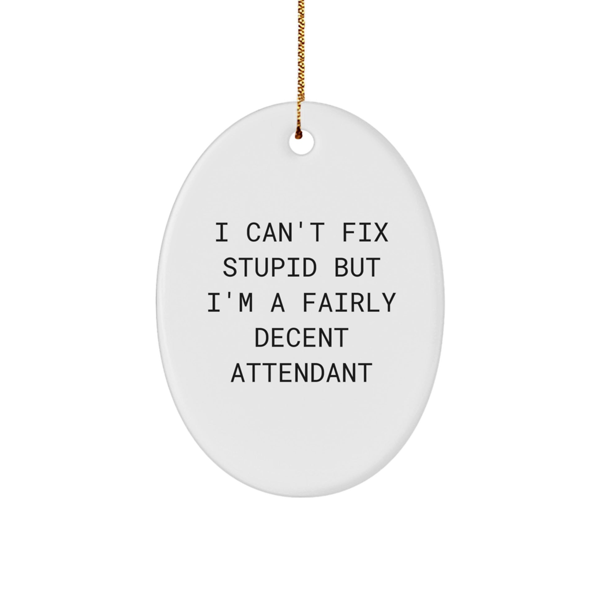 Funny Attendant Gifts, Oval Ornament, 'I Can't Fix Stupid But I'm A Fairly Decent Attendant', Christmas Unique Gifts from Family, Friends, Coworkers to Attendant, Men, Women - Image 1