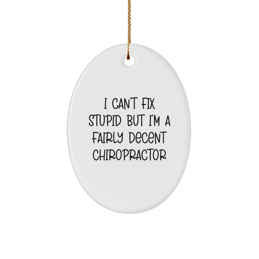 Chiropractor Gifts from Friends to Family - Oval Ornament with Humorous Quote - 'I Can't Fix Stupid But I'm A Fairly Decent Chiropractor' - Christmas Unique Gifts - Image 1