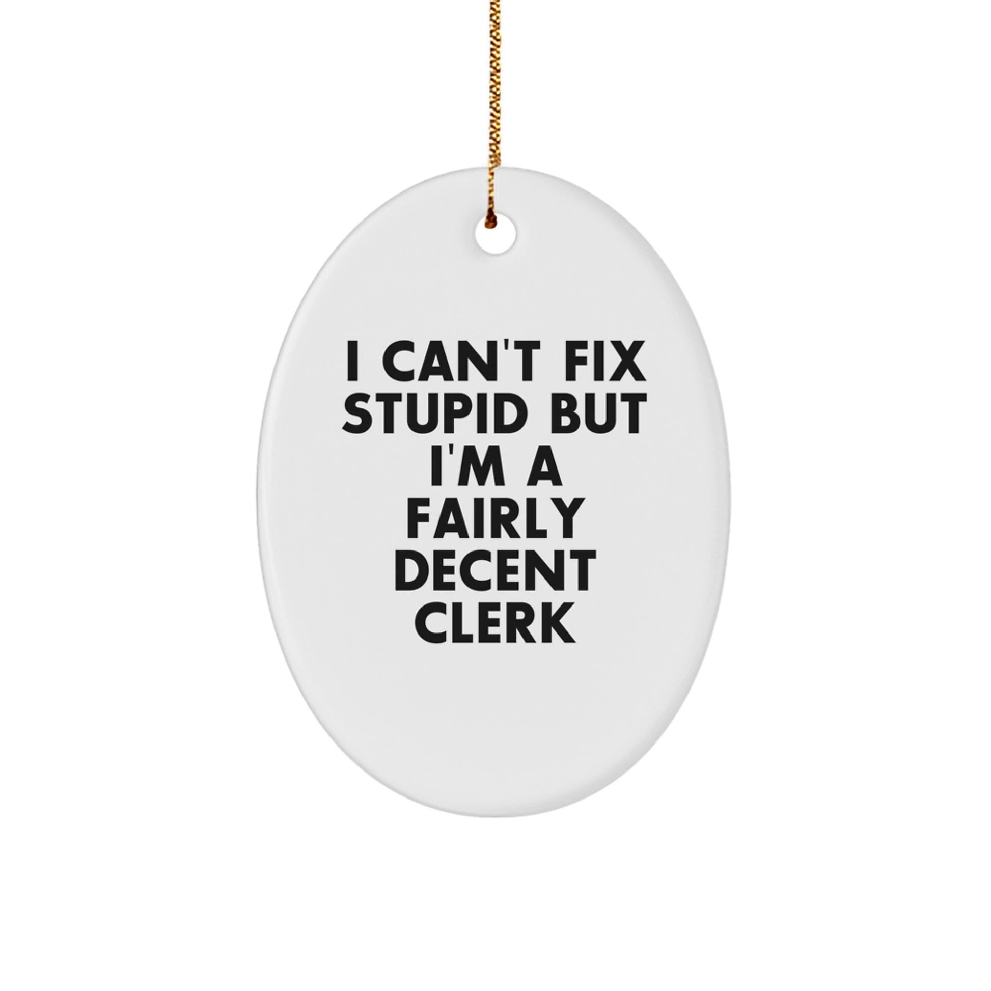 Funny Clerk Oval Ornament Gift for Men, Women, Coworkers - I Can't Fix Stupid - Image 1