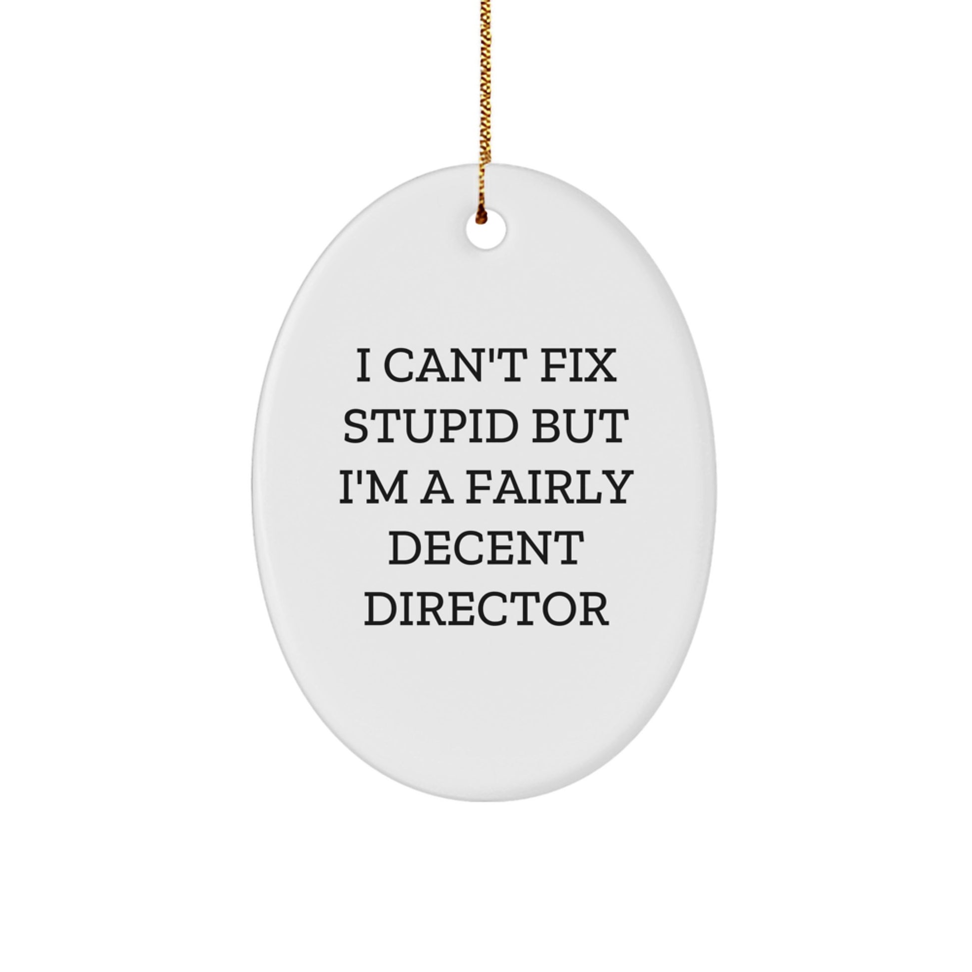 Funny Director Gifts for Him - Oval Ornament 'I Can't Fix Stupid But I'm A Fairly Decent Director' Christmas Unique Presents from Friends or Family - Image 1