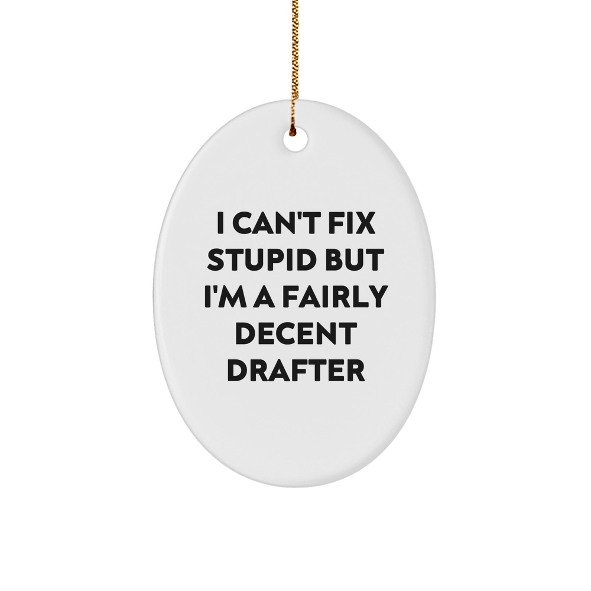 Funny Drafter Gifts from Friends for Men, Oval Ornament with I Can't Fix Stupid But I'm A Fairly Decent Drafter Quote, Christmas Unique Gifts - Image 1