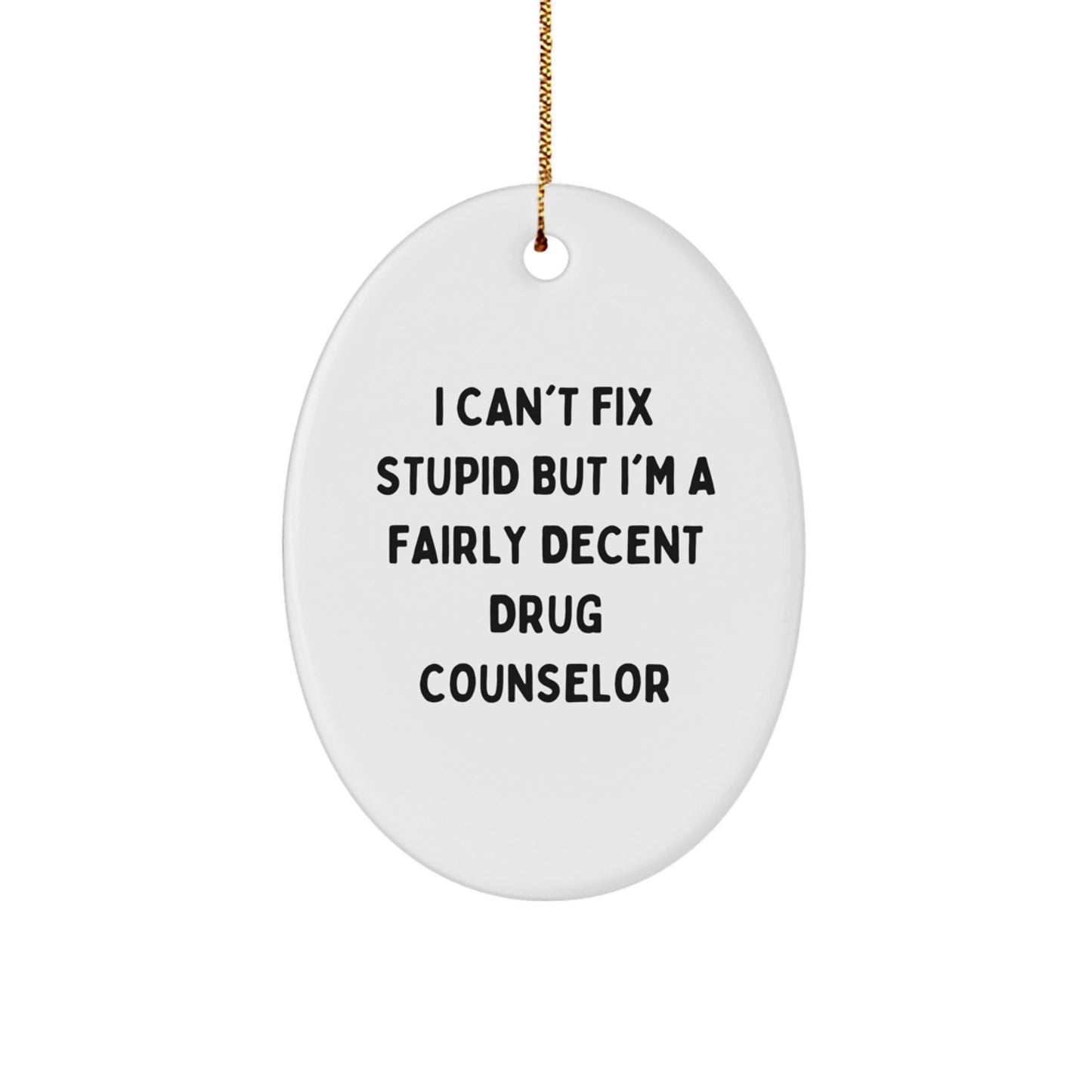 Funny Drug Counselor Gifts from Men, Unique Oval Ornament I Cant Fix Stupid, Inspirational Christmas Unique Gifts for Drug Counselors - Image 1