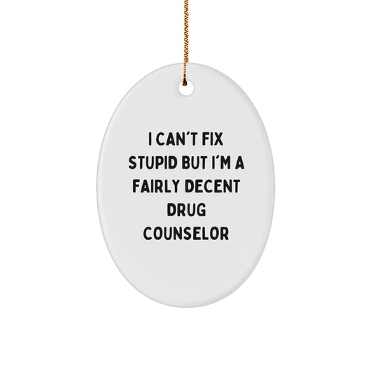Funny Drug Counselor Gifts from Men, Unique Oval Ornament I Cant Fix Stupid, Inspirational Christmas Unique Gifts for Drug Counselors - Image 1