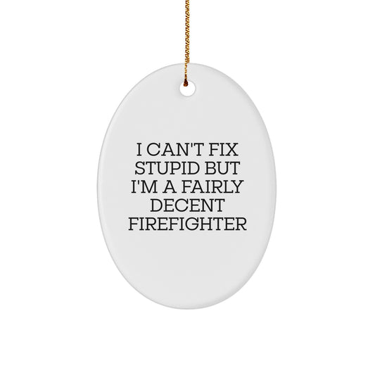 Christmas Unique Gift for Her Firefighter Oval Ornament, Cute Present - Image 1