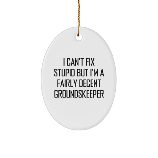 Funny groundskeeper Gifts from Friends, 'I Can't Fix Stupid But I'm A Fairly Decent groundskeeper' Oval Ornament for Christmas - Image 1