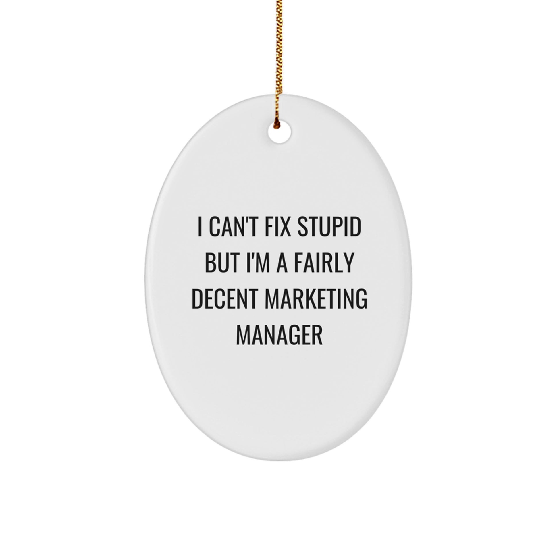 Funny Marketing Manager Oval Ornament Gifts from Friends for Christmas - I Can't Fix Stupid - Image 1