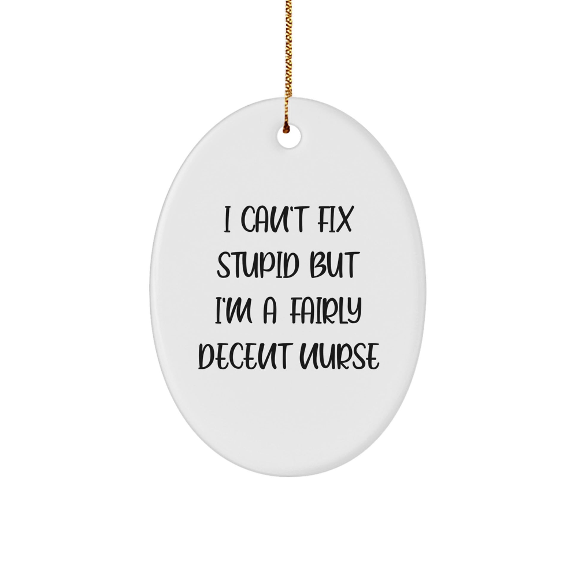 Funny Nurse Gifts from Friends, Cute Oval Ornament with 'I Can't Fix Stupid But I'm A Fairly Decent Nurse' Quote, Perfect for Christmas - Image 1