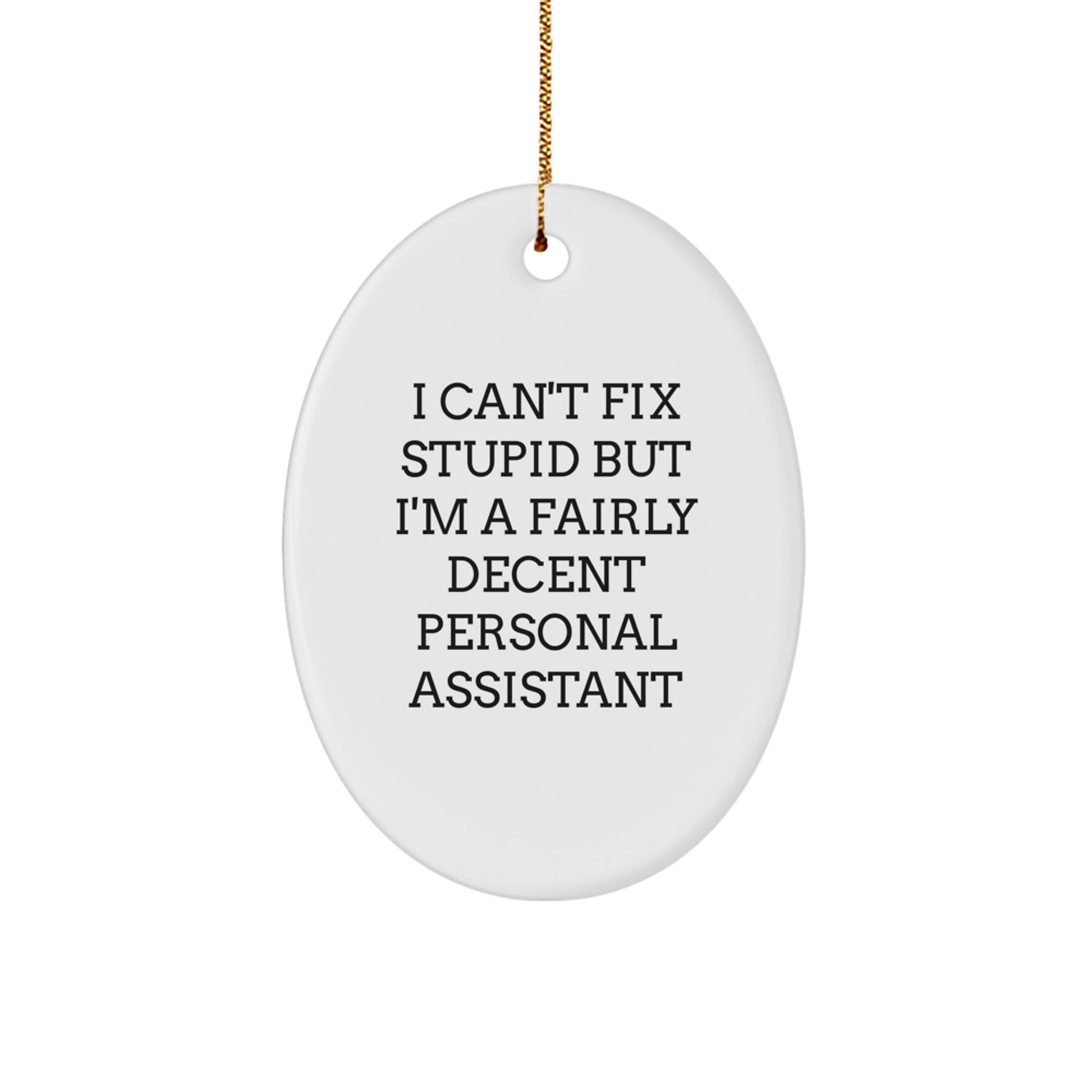 Funny Personal Assistant Oval Ornament Gifts from Friends for Christmas - 'I Can't Fix Stupid But I'm A Fairly Decent Personal Assistant' - Oval Ornament for Personal Assistants, Friends, Coworkers - Image 1