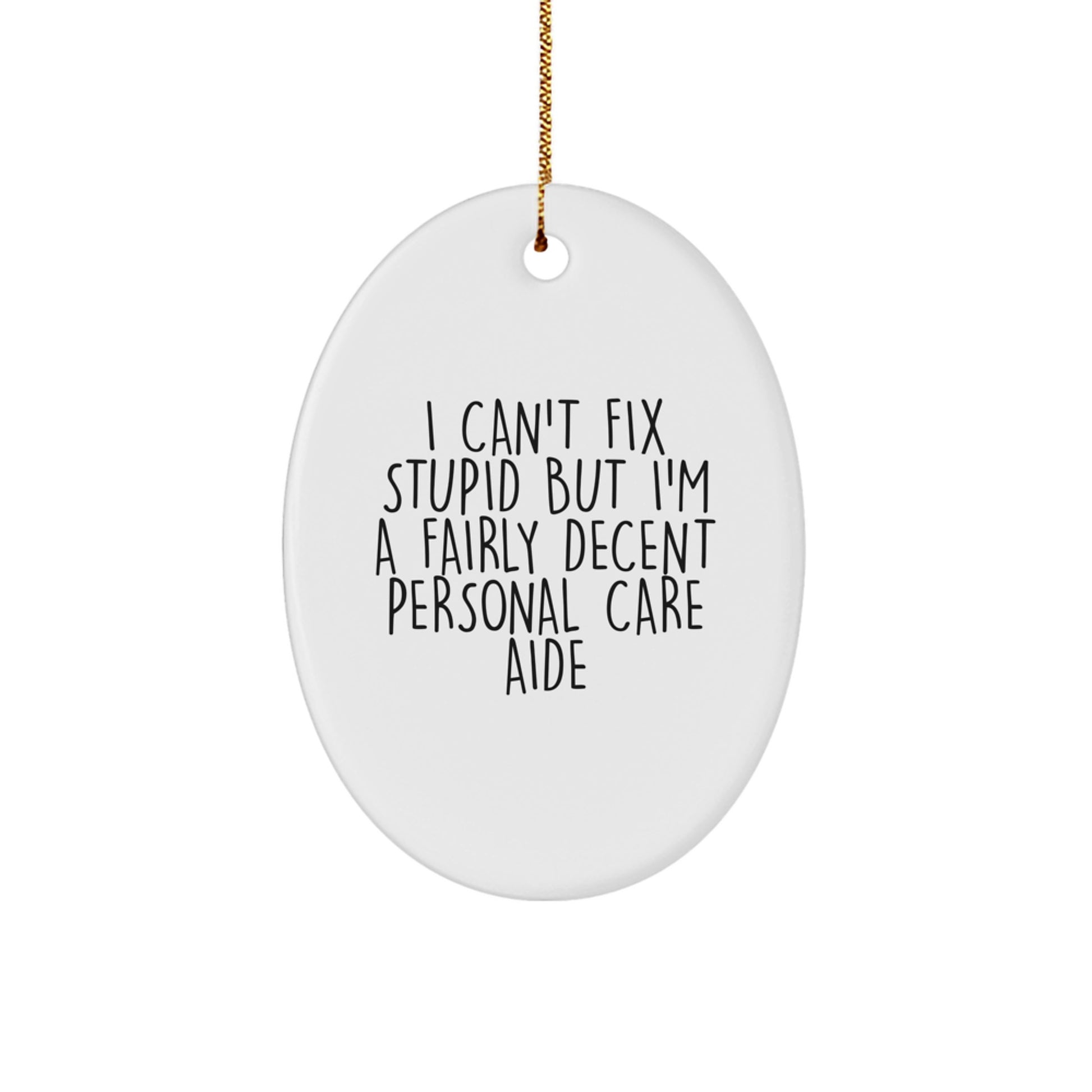 Funny Personal Care Aide Oval Ornament Gifts for Men and Women from Friends and Family, I Can't Fix Stupid But I'm A Fairly Decent Personal Care Aide, Christmas Unique Gifts - Image 1