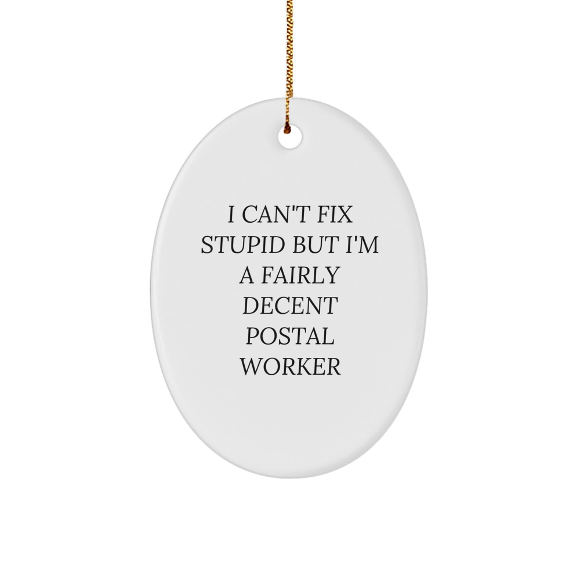 Funny Postal Worker Gifts from Friends, Oval Ornament I Can't Fix Stupid But I'm A Fairly Decent Postal Worker, Christmas Unique Gifts - Image 1