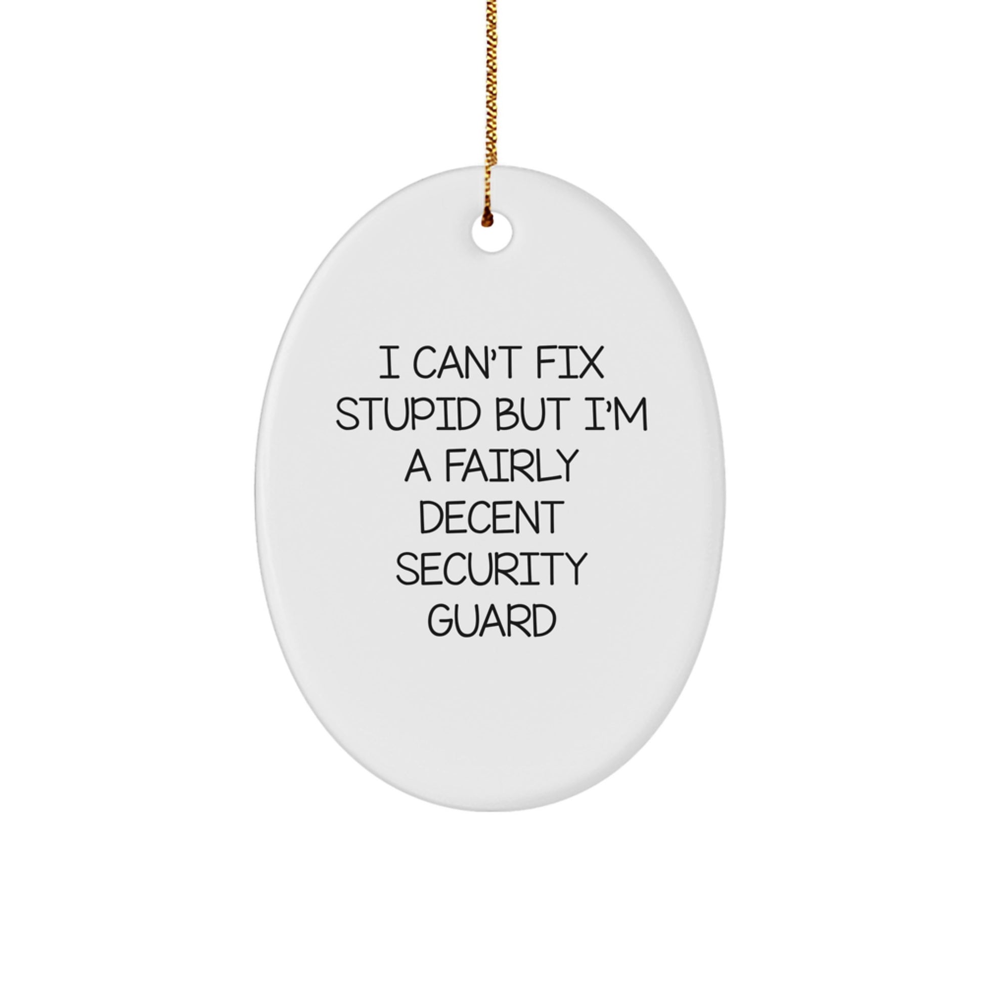 Funny Security Guard Oval Ornament, Gifts from Friends to Security Guard, Christmas Unique Decorations, Oval Shaped, 'I Can't Fix Stupid But I'm A Fairly Decent Security Guard' Quote - Image 1