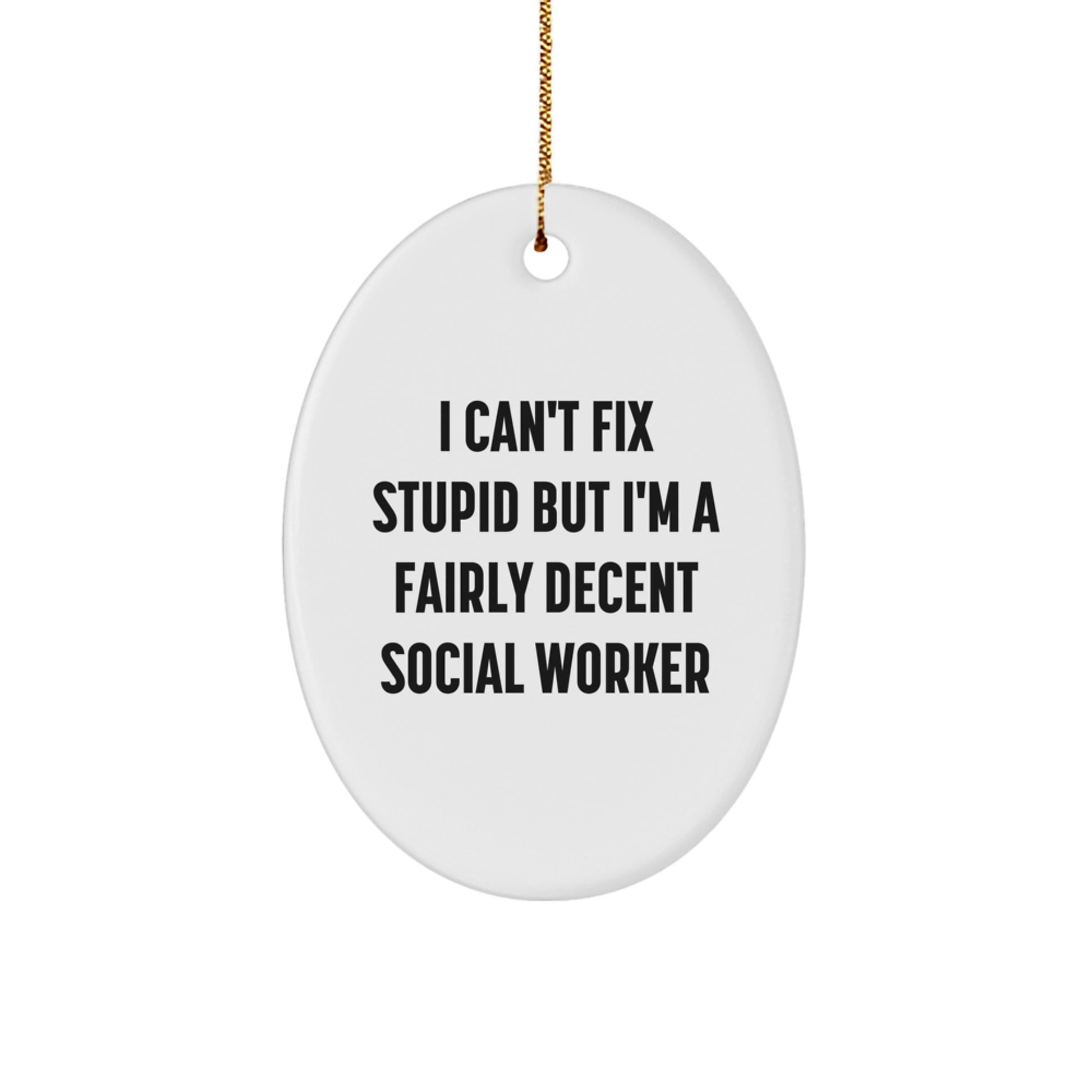 'Funny' Social Worker Gifts: I Can't Fix Stupid But I'm A Fairly Decent Social Worker Oval Ornament, Gifts from Friends to Social Workers, Unique Christmas Unique Gifts - Image 1