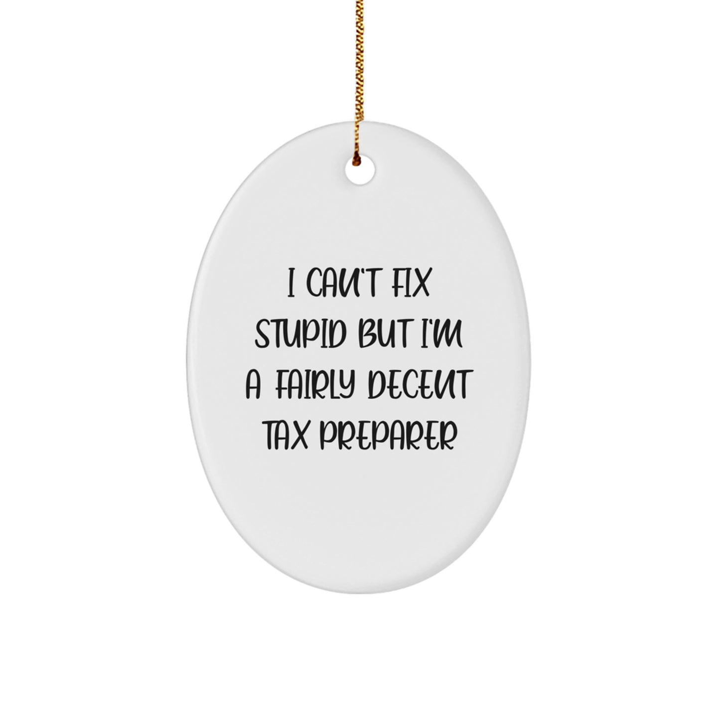 Funny Tax Preparer Gifts from Family, Christmas Unique Oval Ornament for Men, Women, Friends - I Can't Fix Stupid But I'm A Fairly Decent Tax Preparer - Image 1