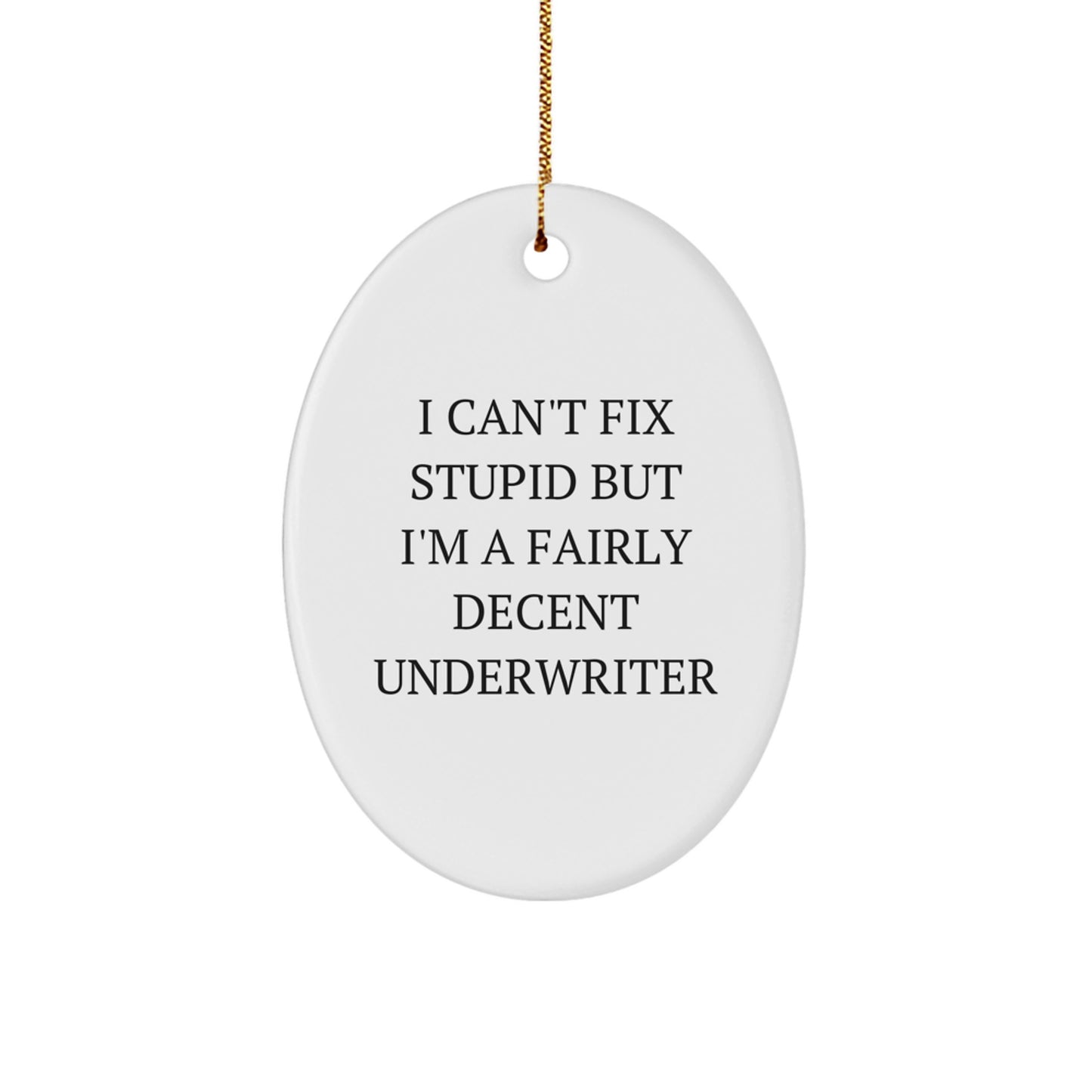 Christmas Unique Gift Underwriter Oval Ornament for Her I Can't Fix Stupid - Image 1