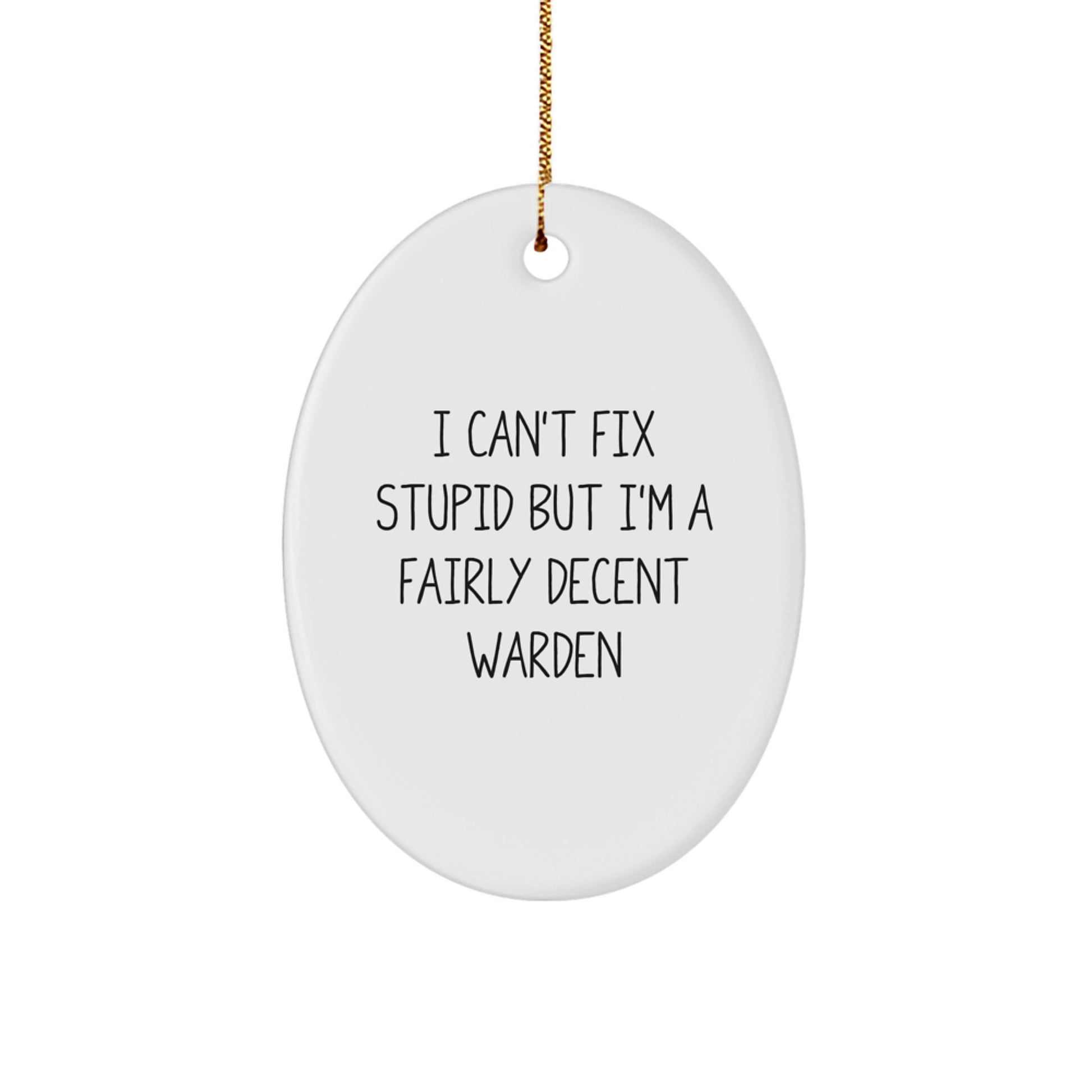 Funny Warden Oval Ornament, 'I Can't Fix Stupid But I'm A Fairly Decent Warden' Gifts for Men, Women, Family, Friends, Christmas Unique Gifts from Family, Friends, Coworkers - Image 1