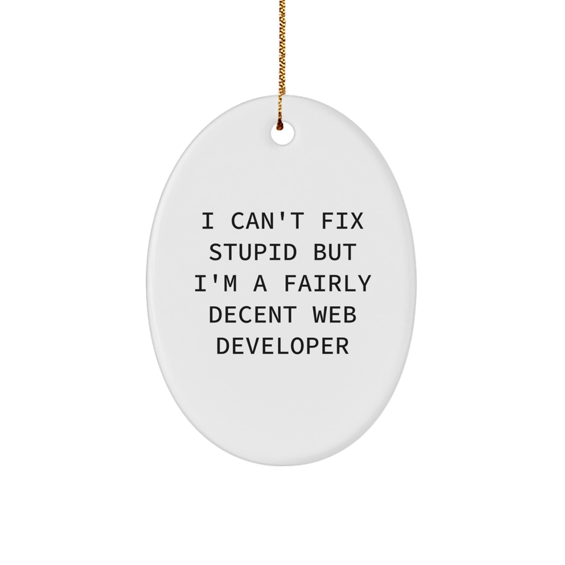 Funny Web Developer Christmas Oval Ornament, Gifts from Friends for Men, Women, Coworkers, Family, Unique Decorations, I Can't Fix Stupid But I'm A Fairly Decent Web Developer - Image 1