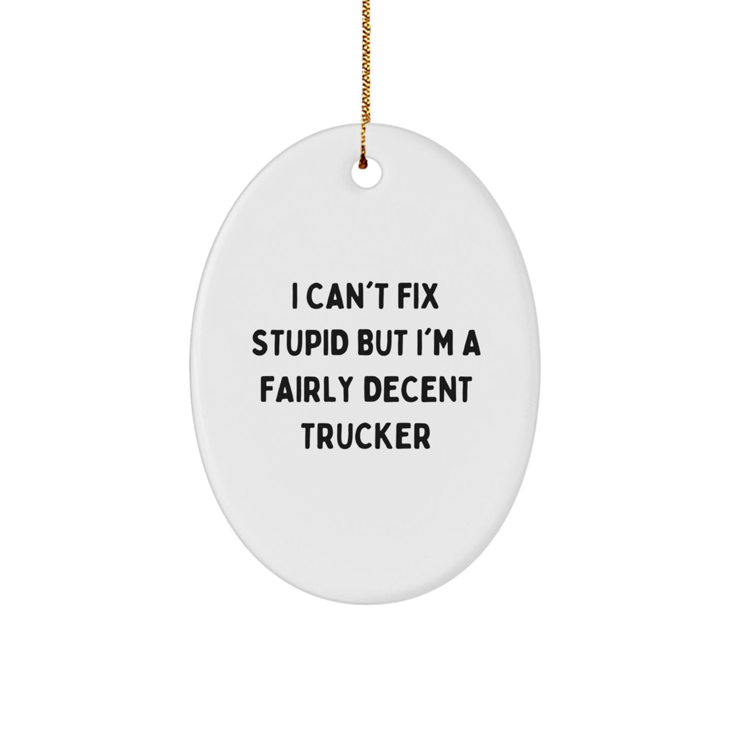 Funny Trucker Christmas Unique Gift for Men Oval Ornament with I Can't Fix Stupid But I'm A Fairly Decent Trucker - Image 1