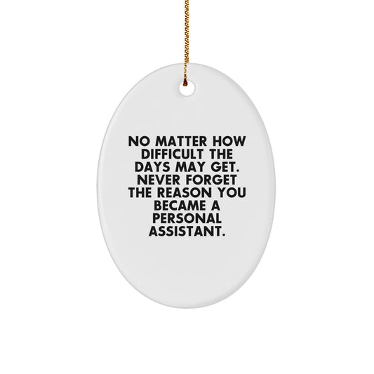 Gifts from Men to Personal Assistants, Oval Ornament Motivational Quote 'Never Forget The Reason You Became A Personal Assistant' at Christmas - Image 1